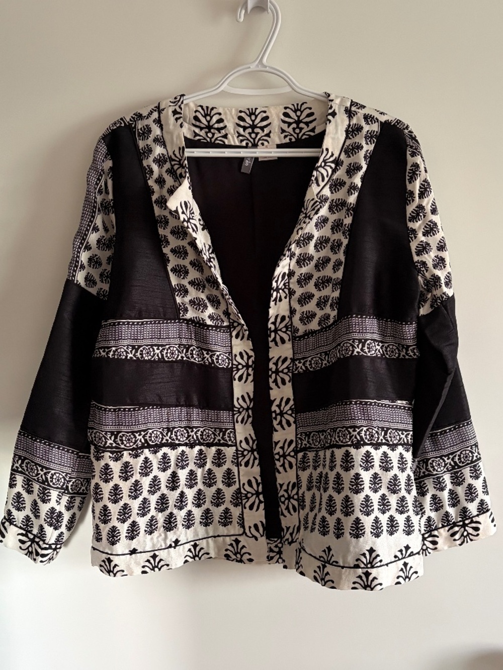 EUC ANU by Natural Block-Printed Open Jacket Kimono Patterned Black/White Small